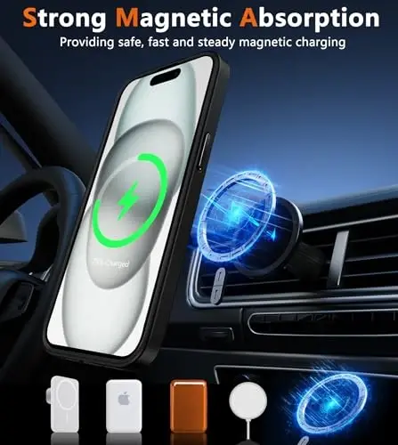 FNTCASE iPhone 15 Plus g‘ilofi: Magsafe bilan mos keluvchi matli magnitli telefon g‘iloflari, ingichka, sarg‘aymaydigan, harbiy darajadagi tushishdan himoya, mustahkam himoyali yarim shaffof mobil qopqoq (D-Qora Magnit) - 4