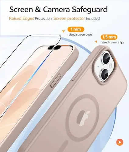 FNTCASE for iPhone 15 Plus Case: for iPhone 14 Plus Case [Compatible with Magsafe] Translucent Matte Cases with [Screen Protector] Military Grade Shockproof Protective Phone Cover - Desert Gold - 4