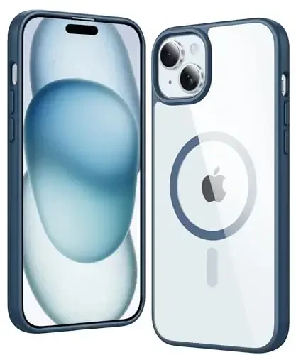 FNTCASE iPhone 15 Plus uchun g'ilof: ekran himoyachisi bilan magnit telefon g'iloflari Magsafe bilan mos keladi, ingichka, sarg'ayishga qarshi, zarbga chidamli himoya shaffof telefon qopqog'i (B-ko'k) 