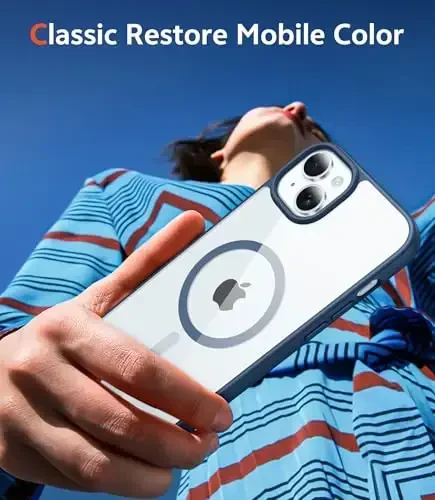 FNTCASE iPhone 15 Plus uchun g'ilof: ekran himoyachisi bilan magnit telefon g'iloflari Magsafe bilan mos keladi, ingichka, sarg'ayishga qarshi, zarbga chidamli himoya shaffof telefon qopqog'i (B-ko'k) - 7