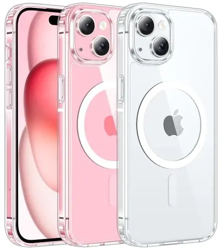 FNTCASE iPhone 15 Plus uchun g'ilof: ekran himoyachisi bilan magnit telefon g'iloflari Magsafe bilan mos keladi, ingichka, sarg'ayishga qarshi, zarbga chidamli himoya shaffof telefon qopqog'i (B-ko'k) 