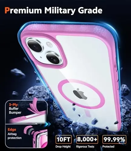 FNTCASE iPhone 15 Plus uchun g'ilof: ekran himoyachisi bilan magnitli shaffof telefon g'iloflari Magsafe Slim sarg'ayishga qarshi zarbga chidamli himoya shaffof mobil telefon qopqog'i (B-pushti) - 6