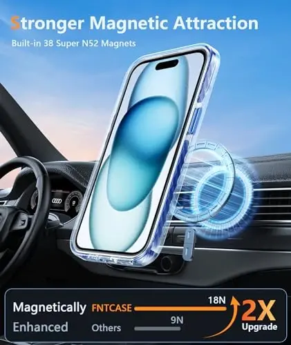 FNTCASE iPhone 15 Plus uchun g'ilof: iPhone 14 Plus shaffof g'ilofi magnit doirali, harbiy darajadagi tushishdan himoya qobig'i, chidamli to'liq tanani himoya qiluvchi mobil telefon qopqog'i - 6,7 dyuym (D-ko'k magnit) - FNTCASE (1)