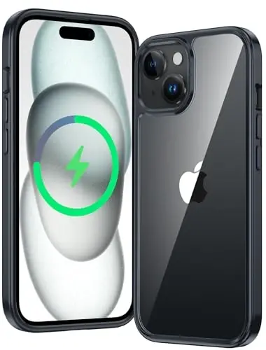 FNTCASE iPhone 15 Plus uchun g'ilof: iPhone 14 Plus uchun g'ilof Harbiy Ingichka Moslash Anti-sarg'ayish Zarbadan himoya qiluvchi Yupqa Shaffof Telefon Qopqog'i, 6,7 dyuym (D-qora) 