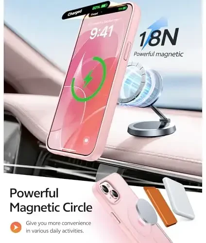 FNTCASE iPhone 15 Plus uchun g'ilof: iPhone 14 Plus uchun g'ilof [Magsafe bilan mos] Shaffof matli g'iloflar [Ekran himoyachisi bilan] Harbiy darajadagi zarbga chidamli himoya telefon qopqog'i - och pushti - 11