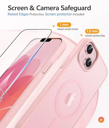 FNTCASE iPhone 15 Plus uchun g'ilof: iPhone 14 Plus uchun g'ilof [Magsafe bilan mos] Shaffof matli g'iloflar [Ekran himoyachisi bilan] Harbiy darajadagi zarbga chidamli himoya telefon qopqog'i - och pushti - 4