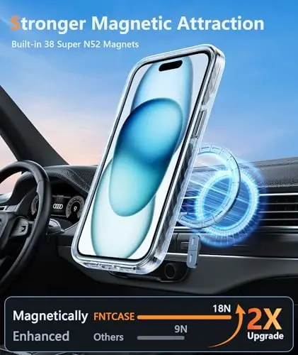 FNTCASE iPhone 15 Plus uchun g'ilof: magnit doirali iPhone 14 Plus uchun g'ilof, harbiy darajadagi zarbadan himoya qobig'i, chidamli to'liq korpusli himoya telefon qopqog'i - 6,7 dyuym (D-qora magnit) - 3