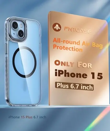 FNTCASE iPhone 15 Plus uchun g'ilof: magnit doirali iPhone 14 Plus uchun g'ilof, harbiy darajadagi zarbadan himoya qobig'i, chidamli to'liq korpusli himoya telefon qopqog'i - 6,7 dyuym (D-qora magnit) - 5