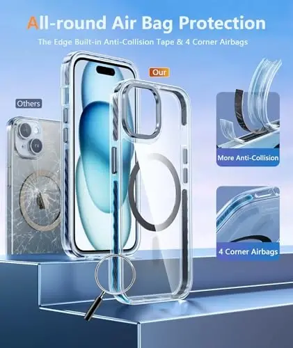 FNTCASE iPhone 15 Plus uchun g'ilof: magnit doirali iPhone 14 Plus uchun g'ilof, harbiy darajadagi zarbadan himoya qobig'i, chidamli to'liq korpusli himoya telefon qopqog'i - 6,7 dyuym (D-qora magnit) - 7