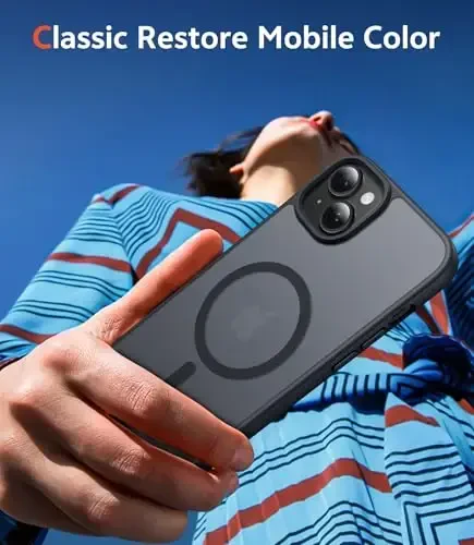 FNTCASE iPhone 15 Plus uchun g'ilof: Magsafe bilan mos keladigan mat magnit telefon g'iloflari ekran himoyachisi bilan ingichka sarg'ayishga qarshi zarbga chidamli himoya yarim shaffof mobil telefon qopqog'i (C-qora) - 7