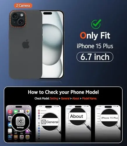 FNTCASE iPhone 15 Plus uchun g'ilof: Magsafe bilan mos keladigan mat magnit telefon g'iloflari ekran himoyachisi bilan ingichka sarg'ayishga qarshi zarbga chidamli himoya yarim shaffof mobil telefon qopqog'i (C-qora) - FNTCASE (1)