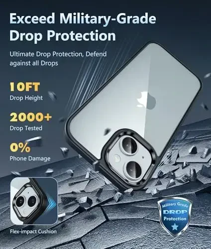 FNTCASE iPhone 15 Plus uchun g'ilof: Magsafe bilan mos keladigan shaffof telefon g'iloflari, ingichka, sarg'aymaydigan, harbiy standartdagi zarbadan himoya, mustahkam himoya, shaffof mobil telefon qopqog'i (D-qora shaffof) - 3