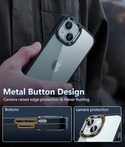 FNTCASE iPhone 15 Plus uchun g'ilof: Magsafe bilan mos keladigan shaffof telefon g'iloflari, ingichka, sarg'aymaydigan, harbiy standartdagi zarbadan himoya, mustahkam himoya, shaffof mobil telefon qopqog'i (D-qora shaffof) - 4