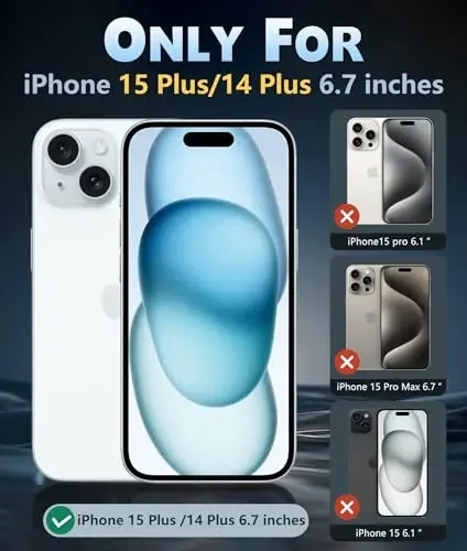 FNTCASE iPhone 15 Plus uchun g'ilof: Magsafe bilan mos keladigan shaffof telefon g'iloflari, ingichka, sarg'aymaydigan, harbiy standartdagi zarbadan himoya, mustahkam himoya, shaffof mobil telefon qopqog'i (D-qora shaffof) - 2