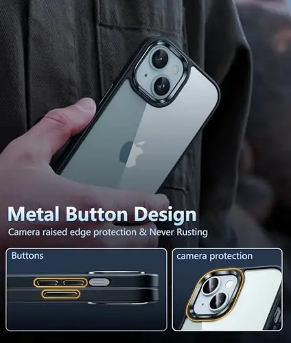 FNTCASE iPhone 15 Plus uchun g'ilof: Magsafe bilan mos keladigan shaffof telefon g'iloflari, ingichka, sarg'aymaydigan, harbiy standartdagi zarbadan himoya, mustahkam himoya, shaffof mobil telefon qopqog'i (D-qora shaffof) - 4