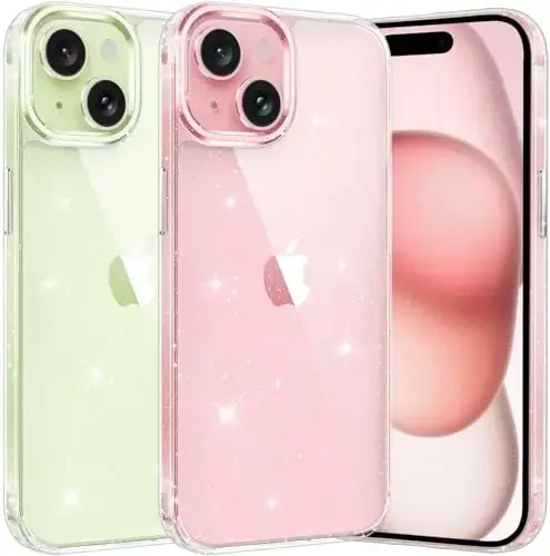 FNTCASE iPhone 15 Plus uchun g'ilof: Magsafe bilan mos keluvchi shaffof telefon g'iloflari, ingichka, sarg'aymaydigan, harbiy darajadagi tushishdan himoya, mustahkam zarbga chidamli shaffof telefon qopqog'i (D-Glitter) 