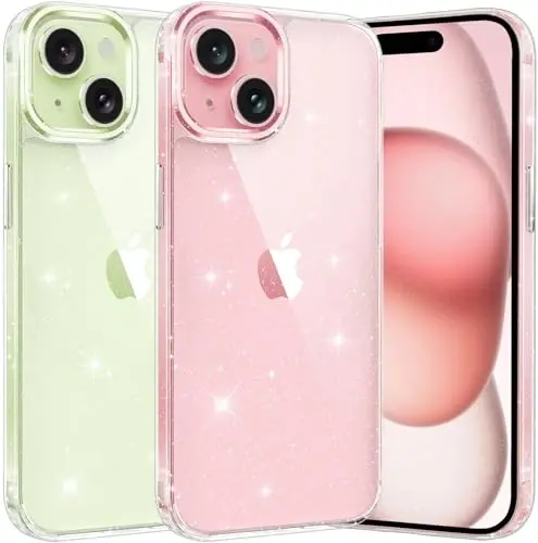 FNTCASE iPhone 15 Plus uchun g'ilof: Magsafe bilan mos keluvchi shaffof telefon g'iloflari, ingichka, sarg'aymaydigan, harbiy darajadagi tushishdan himoya, mustahkam zarbga chidamli shaffof telefon qopqog'i (D-Glitter) 
