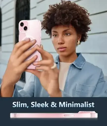 FNTCASE iPhone 15-Plus uchun telefon g'ilofi: iPhone 14 Plus uchun magnitli shaffof harbiy zarbga chidamli, sarg'ayishga qarshi ingichka telefon qopqog'i, himoya qattiq g'ilof - 6,7 dyuym (D-pushti) - 6