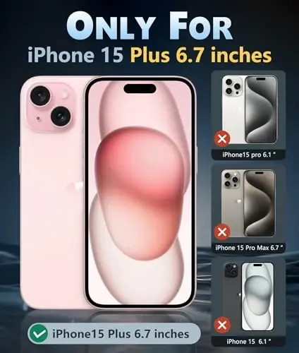 FNTCASE iPhone 15-Plus uchun telefon g'ilofi: iPhone 14 Plus uchun magnitli shaffof harbiy zarbga chidamli, sarg'ayishga qarshi ingichka telefon qopqog'i, himoya qattiq g'ilof - 6,7 dyuym (D-pushti) - 2