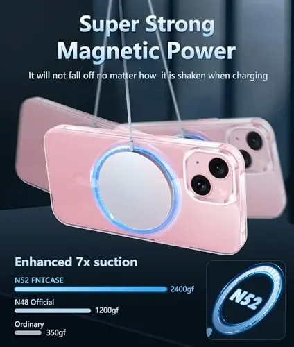 FNTCASE iPhone 15-Plus uchun telefon g'ilofi: iPhone 14 Plus uchun magnitli shaffof harbiy zarbga chidamli, sarg'ayishga qarshi ingichka telefon qopqog'i, himoya qattiq g'ilof - 6,7 dyuym (D-pushti) - 3