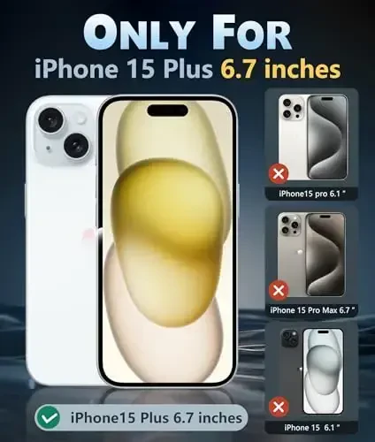 FNTCASE iPhone 15-Plus uchun telefon gʻilofi: Magnitli tiniq harbiy standartga javob beradigan zarbaga chidamli, sargʻaymaydigan ingichka telefon qopqogʻi, himoya qiluvchi mustahkam gʻilof - 6,7 dyuym (B-qora) - FNTCASE (1)