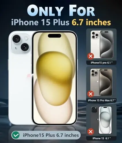 FNTCASE iPhone 15-Plus uchun telefon gʻilofi: Magnitli tiniq harbiy standartga javob beradigan zarbaga chidamli, sargʻaymaydigan ingichka telefon qopqogʻi, himoya qiluvchi mustahkam gʻilof - 6,7 dyuym (B-qora) - FNTCASE