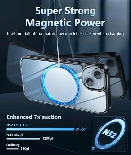 FNTCASE iPhone 15-Plus uchun telefon gʻilofi: Magnitli tiniq harbiy standartga javob beradigan zarbaga chidamli, sargʻaymaydigan ingichka telefon qopqogʻi, himoya qiluvchi mustahkam gʻilof - 6,7 dyuym (B-qora) - 2