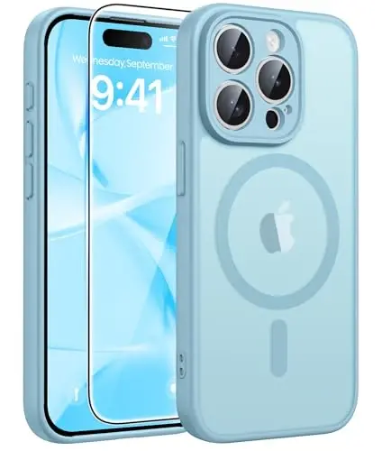 FNTCASE for iPhone 15 Pro Max Case, Fit for Magsafe, Glass Screen Protector | Full Camera Protection, Translucent Matte, 14FT Military Grade Drop Proof, Shockproof Protective Phone Cover, Teal 