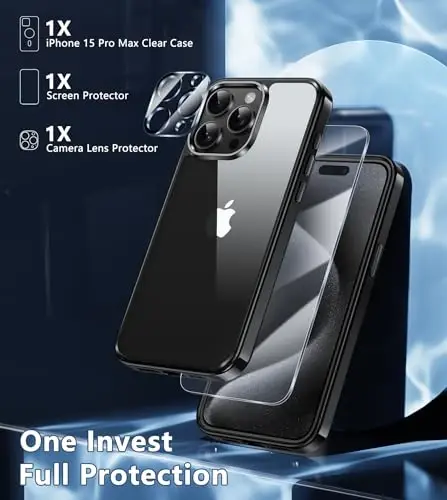 FNTCASE iPhone 15 Pro-Max Kılıfı: Magsafe Uyumlu Şeffaf Telefon Kılıfları, İnce, Sararmaya Karşı Dayanıklı, Askeri Sınıf Düşme Korumalı, Sağlam, Darbeye Dayanıklı Şeffaf Koruyucu Telefon Kapağı (D-Siyah) - 4