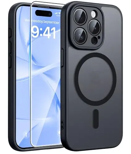 FNTCASE iPhone 15 Pro-Max uchun g'ilof: Magnit Matt Yarim Shaffof Harbiy Standartga Mos Tushishdan Himoya Telefon G'ilofi | Zarbadan Himoya Yengil Bardoshli Himoya Bumper Qopqoq - 1