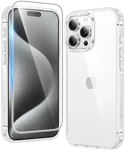 FNTCASE iPhone 15 Pro-Max uchun gʻilof: Shaffof gʻilof - sargʻayishga qarshi va zarbaga chidamli harbiy darajadagi tushishdan himoya qiluvchi shaffof telefon qopqogʻi (B-Shaffof) - 4