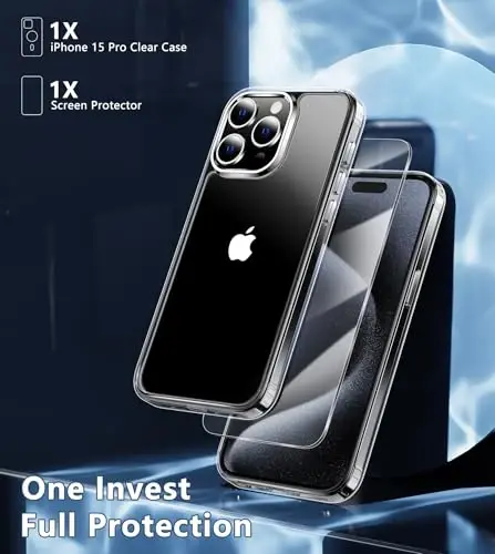 FNTCASE iPhone 15 Pro-Max uchun gʻilof: Shaffof gʻilof - sargʻayishga qarshi va zarbaga chidamli harbiy darajadagi tushishdan himoya qiluvchi shaffof telefon qopqogʻi (B-Shaffof) - 5