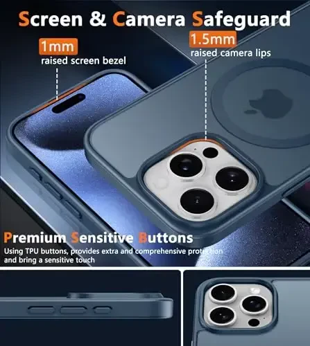 FNTCASE iPhone 15 Pro uchun g'ilof: Magnitli mat o'tkazuvchan harbiy darajadagi tushishdan himoya qiluvchi telefon g'ilofi | Zarba o'tkazmaydigan yupqa mustahkam bardoshli himoya bamper qopqog'i - 5