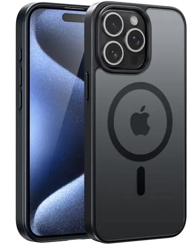FNTCASE iPhone 15 Pro uchun g'ilof: Magnitli mat o'tkazuvchan harbiy darajadagi tushishdan himoya qiluvchi telefon g'ilofi | Zarba o'tkazmaydigan yupqa mustahkam bardoshli himoya bamperi 