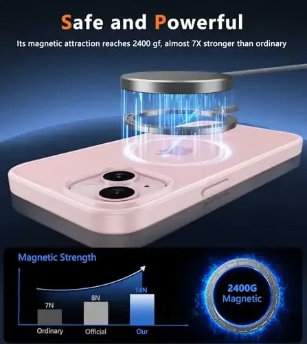 FNTCASE iPhone 15 uchun g'ilof: iPhone 14 g'ilofi va iPhone 13 g'ilofi [Magsafe bilan mos] Yarim shaffof mat magnit telefon qopqog'i - Harbiy darajadagi zarbadan himoya qiluvchi g'iloflar - Pushti - 3