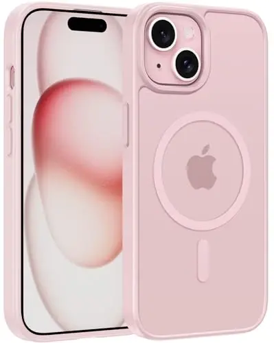FNTCASE iPhone 15 uchun g'ilof: iPhone 14 g'ilofi va iPhone 13 g'ilofi [Magsafe bilan mos] Yarim shaffof mat magnit telefon qopqog'i - Harbiy darajadagi zarbadan himoya qiluvchi g'iloflar - Pushti - 1