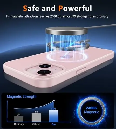 FNTCASE iPhone 15 uchun g'ilof: iPhone 14 g'ilofi va iPhone 13 g'ilofi [Magsafe bilan mos] Yarim shaffof mat magnit telefon qopqog'i - Harbiy darajadagi zarbadan himoya qiluvchi g'iloflar - Pushti - 3