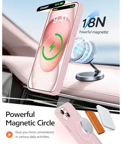 FNTCASE iPhone 15 uchun g'ilof: iPhone 14 g'ilofi va iPhone 13 g'ilofi [Magsafe bilan mos] Yarim shaffof mat magnit telefon qopqog'i - Harbiy darajadagi zarbadan himoya qiluvchi g'iloflar - Pushti - 3