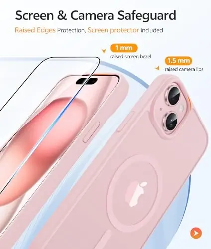 FNTCASE iPhone 15 uchun g'ilof: iPhone 14 g'ilofi va iPhone 13 g'ilofi [Magsafe bilan mos] Yarim shaffof mat magnit telefon qopqog'i - Harbiy darajadagi zarbadan himoya qiluvchi g'iloflar - Pushti - 4