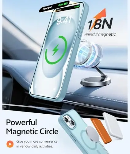 FNTCASE iPhone 15 uchun g'ilof: iPhone 14 & iPhone 13 uchun g'ilof [Ekran himoyachisi bilan] Magnitli yarim shaffof mat | Harbiy darajadagi tushishdan himoya | Zarba o'tkazmaydigan telefon qopqog'i himoya g'iloflari - Teal - 3