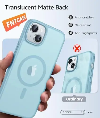 FNTCASE iPhone 15 uchun g'ilof: iPhone 14 & iPhone 13 uchun g'ilof [Ekran himoyachisi bilan] Magnitli yarim shaffof mat | Harbiy darajadagi tushishdan himoya | Zarba o'tkazmaydigan telefon qopqog'i himoya g'iloflari - Teal - 6