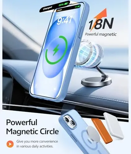 FNTCASE iPhone 15 uchun g'ilof: iPhone 14 & iPhone 13 uchun g'ilof [ekran himoyachisi bilan] Magnitli yarim shaffof mat | Harbiy darajadagi tushishdan himoya | Zarbadan himoya qiluvchi telefon qopqog'i himoya g'iloflari - Ochiq moviy - 3