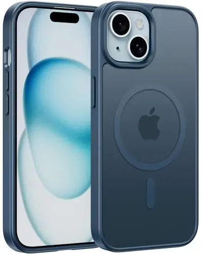 FNTCASE iPhone 15 uchun g'ilof: iPhone 14 & iPhone 13 uchun g'ilof | Magnitli muzlatilgan yarim shaffof ingichka zarbga chidamli mobil telefon qopqog'i | Harbiy darajadagi himoya zarbga chidamli qattiq himoya g'iloflari - Moviy 