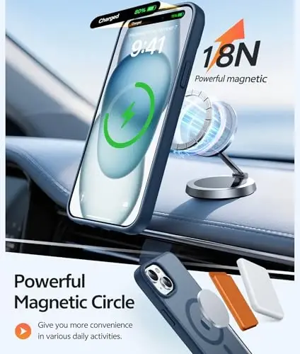 FNTCASE iPhone 15 uchun g'ilof: iPhone 14 & iPhone 13 uchun g'ilof | Magnitli muzlatilgan yarim shaffof ingichka zarbga chidamli mobil telefon qopqog'i | Harbiy darajadagi himoya zarbga chidamli qattiq himoya g'iloflari - Moviy - 3