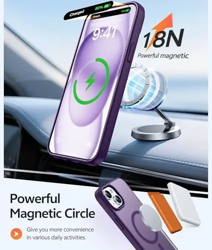 FNTCASE iPhone 15 uchun g'ilof: iPhone 14 va iPhone 13 uchun g'ilof [ekran himoyachisi bilan] Magnitli yarim shaffof mat | Harbiy darajadagi tushishdan himoya | Zarbadan himoya qiluvchi telefon qopqog'i - Binafsha - 3