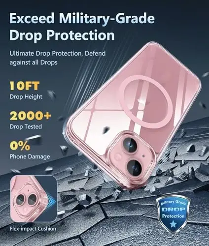 FNTCASE iPhone 15 uchun g'ilof: iPhone 14 va iPhone 13 uchun g'ilof | Magnit zaryadlashni qo'llab-quvvatlash Harbiy darajadagi tushishdan himoya Sariqlikka qarshi | Zarbalarga chidamli himoya telefon qopqog'i - 6,1 dyuym (F-pushti) - 4