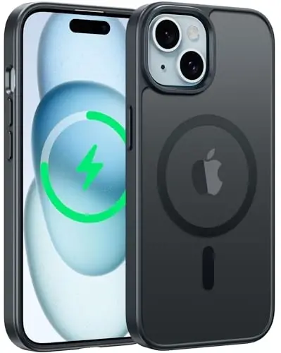 FNTCASE iPhone 15 uchun g'ilof: iPhone 14 va iPhone 13 uchun g'ilof | Magnitli muzlatilgan yarim shaffof ingichka zarbga chidamli telefon qopqog'i | Harbiy standart himoya zarbga chidamli mustahkam himoya g'iloflari - Qora - FNTCASE (1)