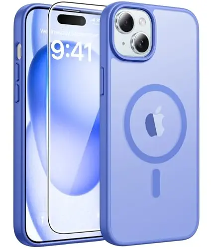 FNTCASE iPhone 15 uchun g'ilof: iPhone 14 va iPhone 13 uchun g'ilof | Magnitli muzli yarim shaffof ingichka zarbga chidamli mobil telefon qopqog'i | Harbiy standart himoyali zarbga chidamli qattiq himoya g'iloflari - Ultramarin 