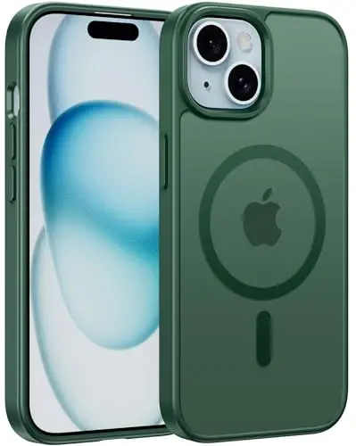 FNTCASE iPhone 15 uchun g'ilof: iPhone 14 va iPhone 13 uchun g'ilof [Magsafe bilan mos] Yarim shaffof mat magnit telefon qopqog'i - Harbiy darajadagi zarbadan himoya qiluvchi g'iloflar - Yashil - FNTCASE