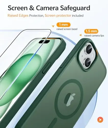 FNTCASE iPhone 15 uchun g'ilof: iPhone 14 va iPhone 13 uchun g'ilof [Magsafe bilan mos] Yarim shaffof mat magnit telefon qopqog'i - Harbiy darajadagi zarbadan himoya qiluvchi g'iloflar - Yashil - 4